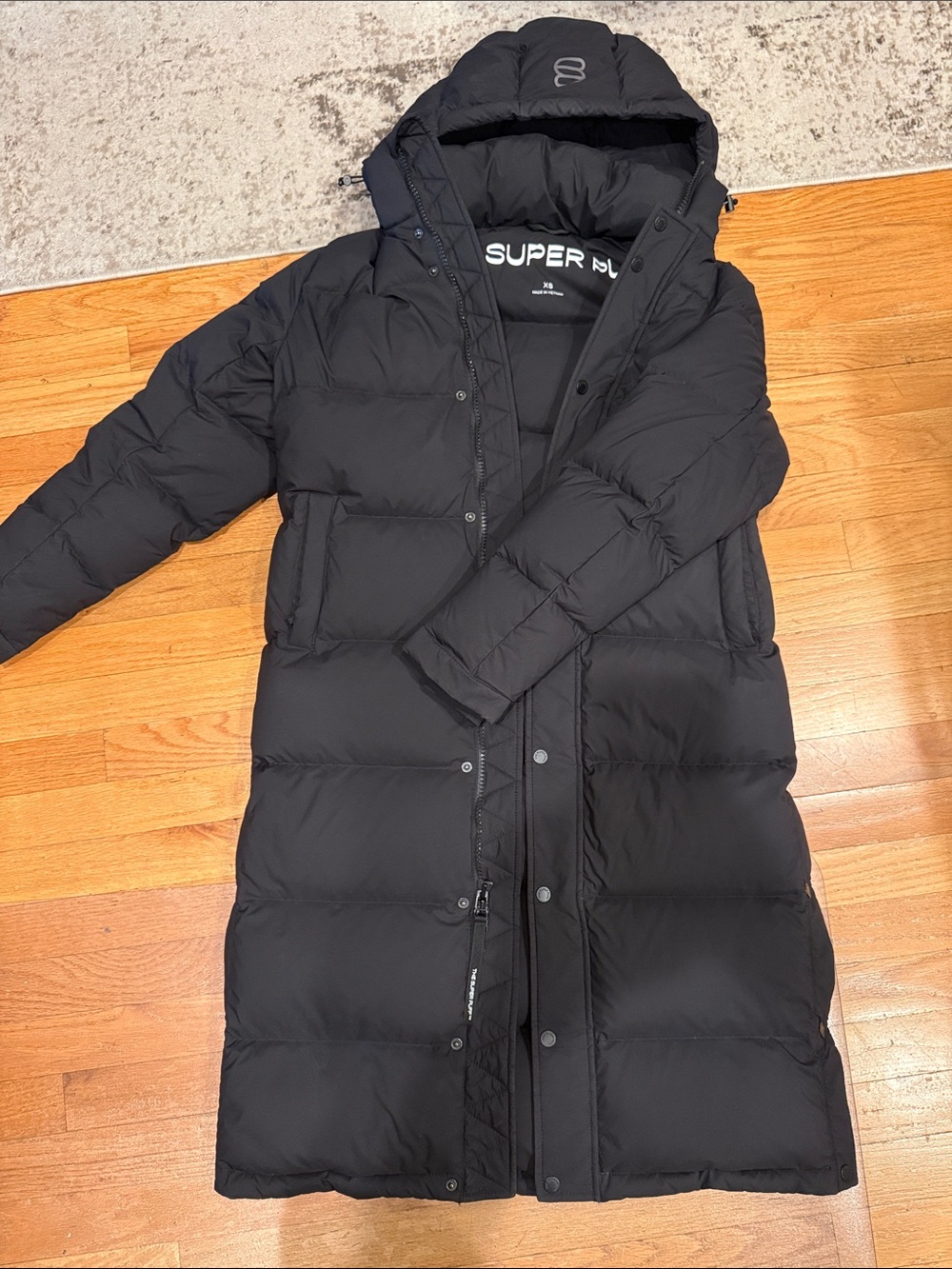 Aritzia Black Long Hooded Puffer Coat